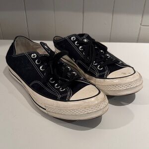 Black Canvas Low-Top Sneakers with Contrast Stitching - Men’s size 9.5